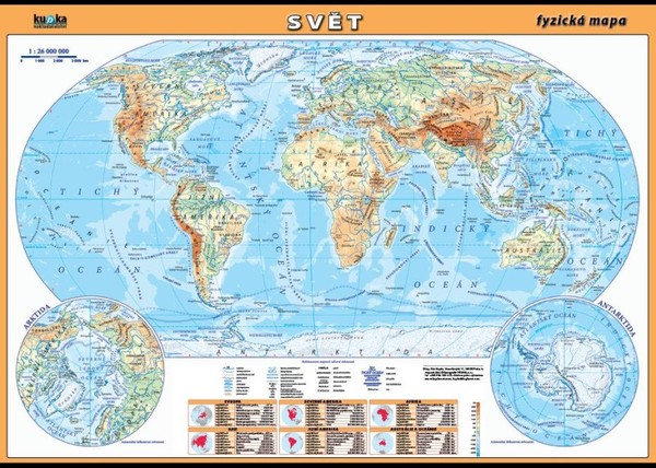 Svět - fyzická mapa (100 x 70 cm)