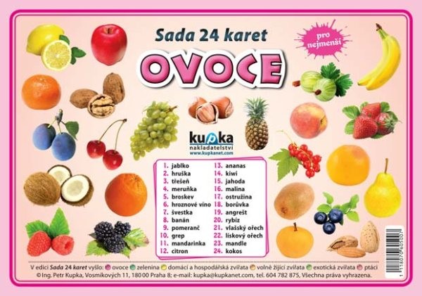 Ovoce - sada 24 karet pro nejmenší (velké A5)