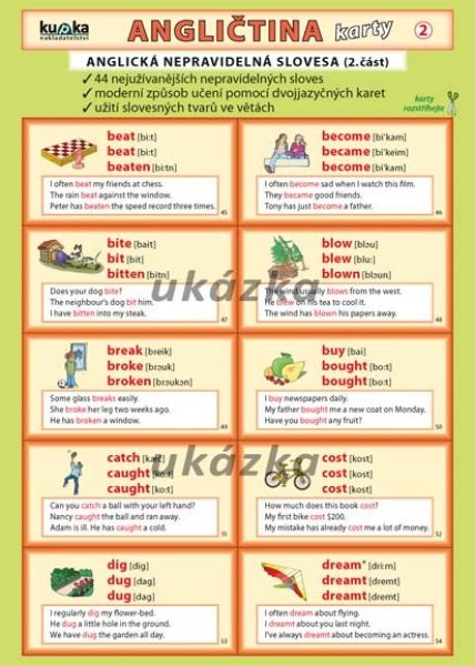 Angličtina karty 2 - anglická nepravidelná slovesa (skládačka A5, 8 stran)