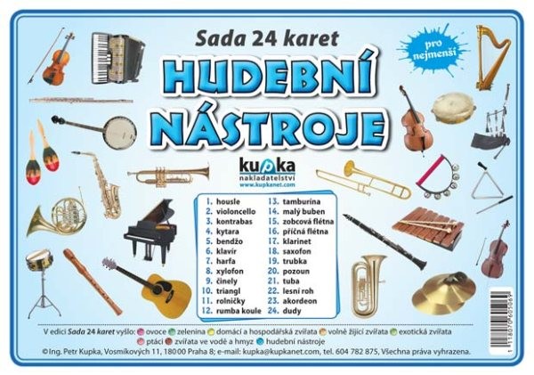 Hudební nástroje - sada 24 karet pro nejmenší (velké A5)