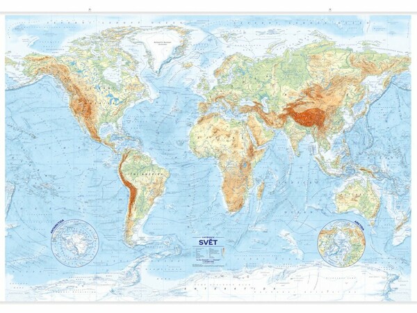 Svět - nástěnná fyzická mapa (1 360 × 960 mm)