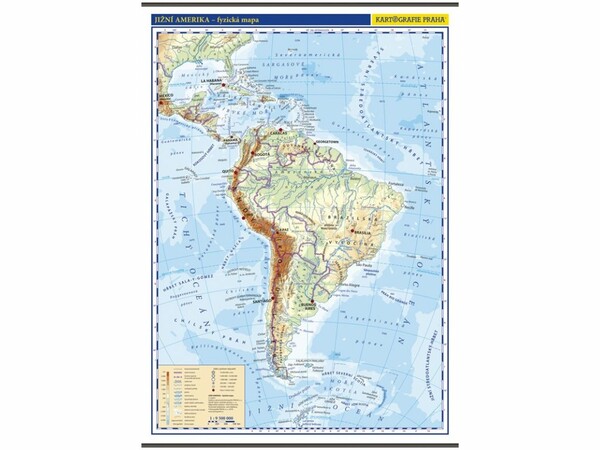 Jižní Amerika - nástěnná obecně zeměpisná mapa školní