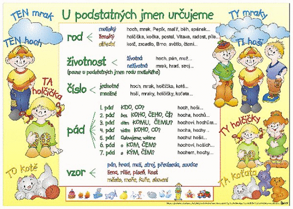 U podstatných jmen určujeme - Výjimky u podstatných jmen (karta s přehledem učiva)