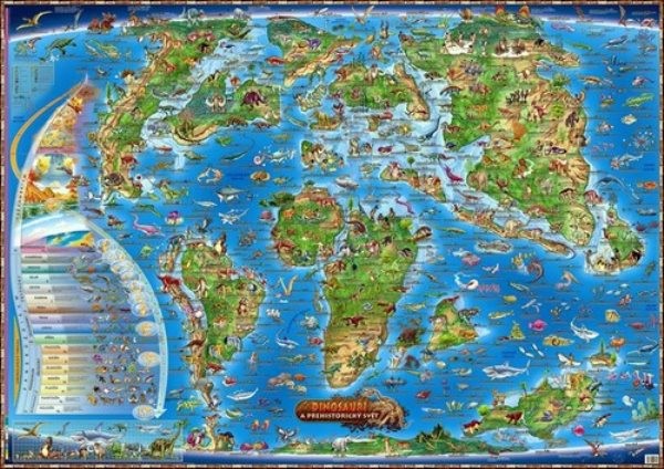 Dětská mapa - Dinosauři a prehistorický svět (97 x 137 cm)