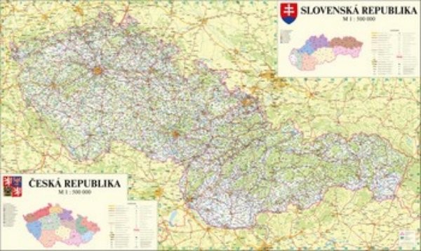 Nástěnná mapa České a Slovenské republiky (160 x 110 cm)