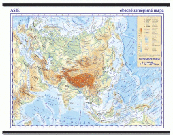 Asie - nástěnná obecně zeměpisná mapa školní