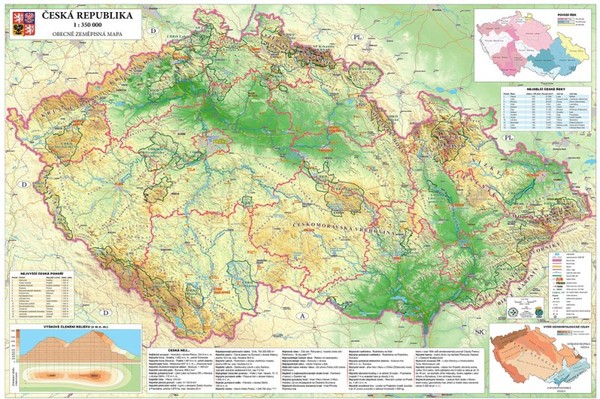 Česká republika - obecně zeměpisná mapa